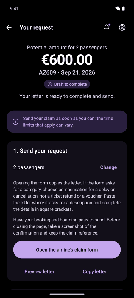 The letter, ready to complete and send.